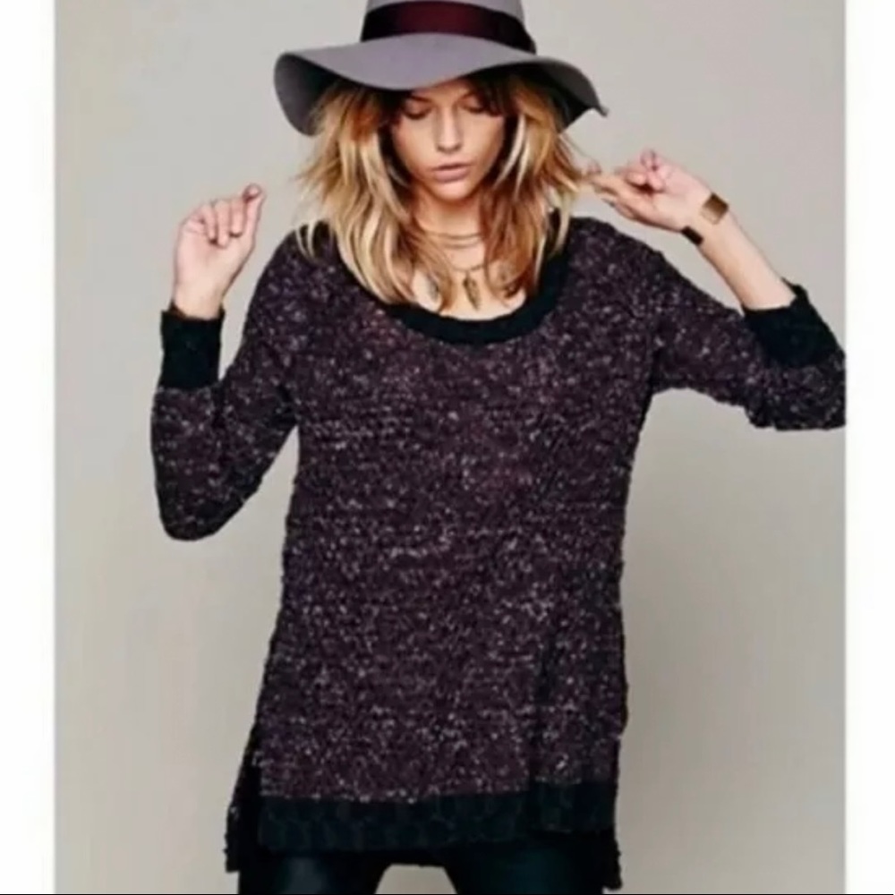 FREE PEOPLE Oversized Sweater Purple Wool Blend XS